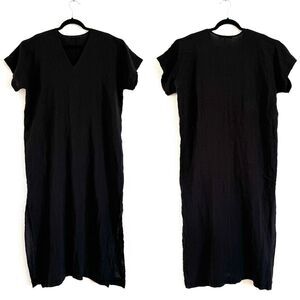 Jenni Kayne Women’s Black Midi Maxi Linen Dress Dropped Shoulder *Flaw